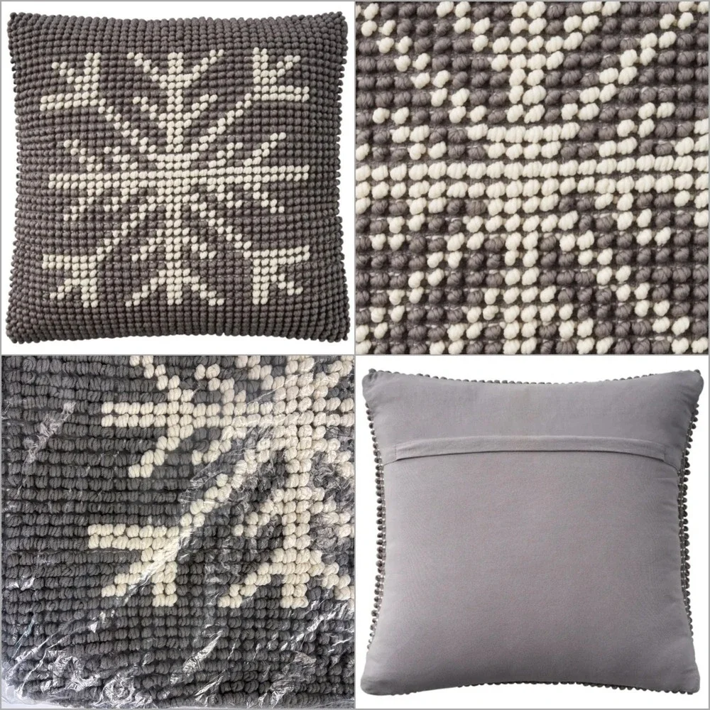 NWT Mina Victory‎ Loop Snowflake Pillow Cover 22x22 Gray Ivory Nourison